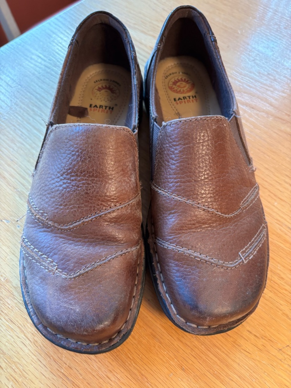 Earth Spirit Kenya Gelron 2000 brown black genuine leather slip-on loafers shoes